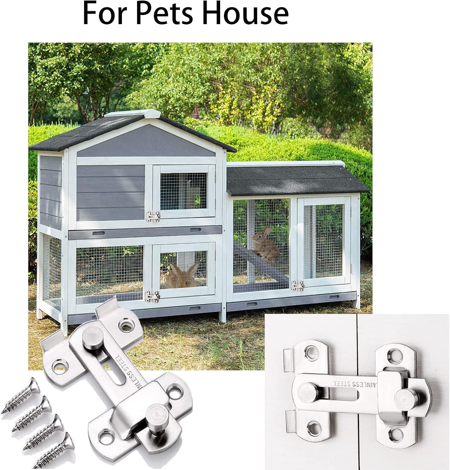 Stainless Steel Door Lock Bolts Set of 2, 90° Right Angle Flat Latch - Short Size, Durable Construction