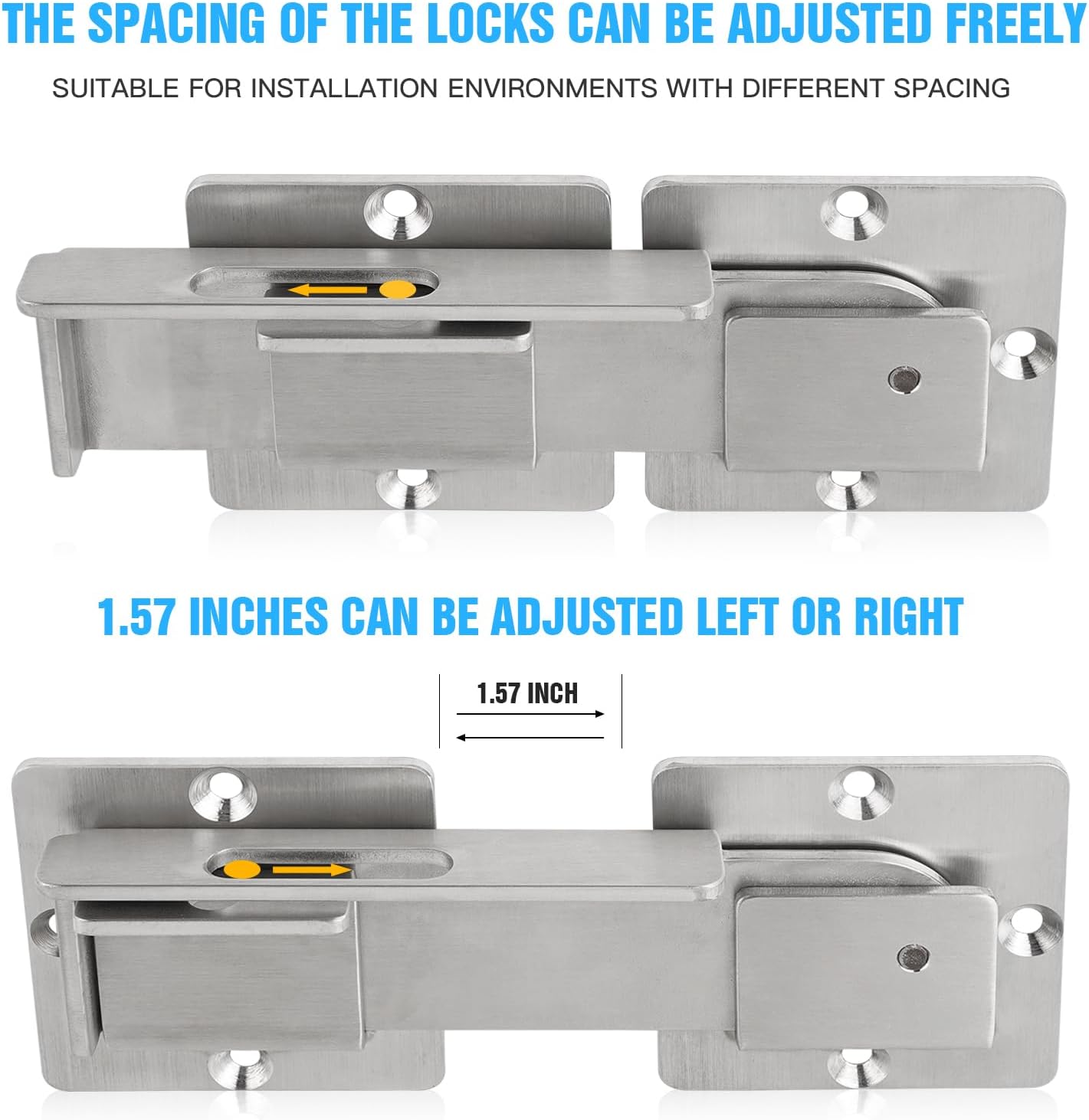 Stainless Steel Double Gate Latch with Padlock Holes for Wooden Fence - Heavy Duty and Adjustable Barn Door Latch