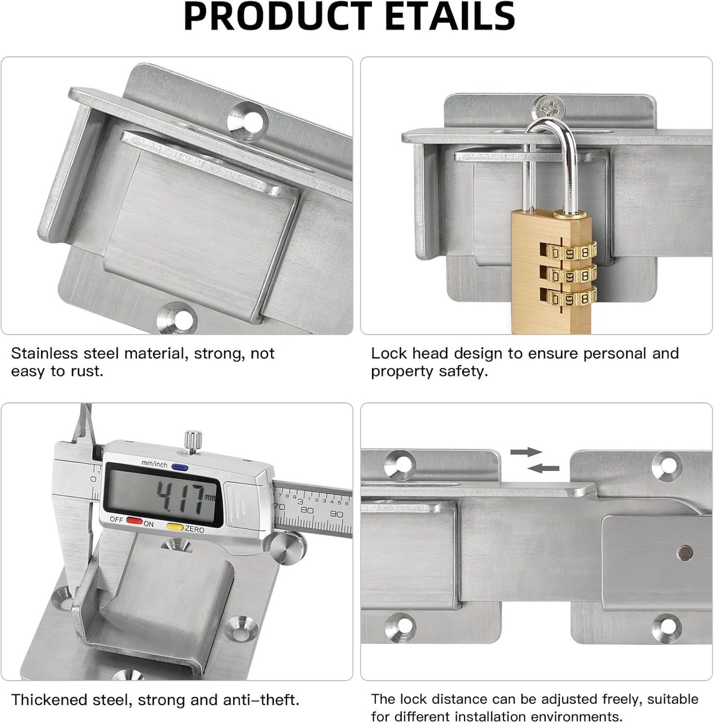 Stainless Steel Double Gate Latch with Padlock Hole for Wooden Fence - Heavy Duty 4MM Latch for Swing and Sliding Gates, Barn Doors, Yards