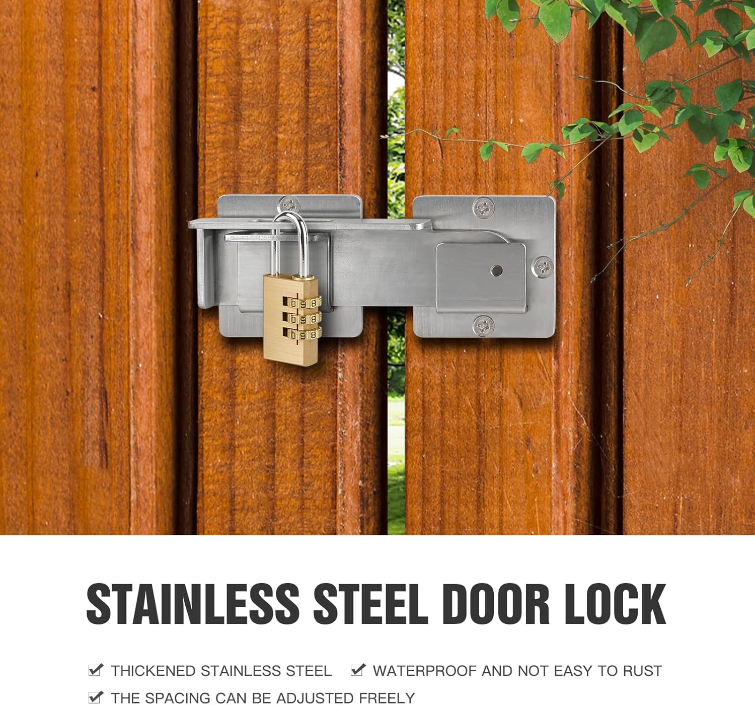 Stainless Steel Double Gate Latch with Padlock Holes for Wooden Fence - Heavy Duty and Adjustable Barn Door Latch