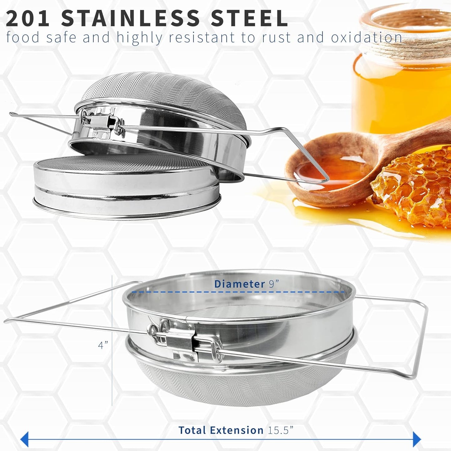 Stainless Steel Double Sieve Honey Strainer for Beekeeping Equipment - BEE-V101H