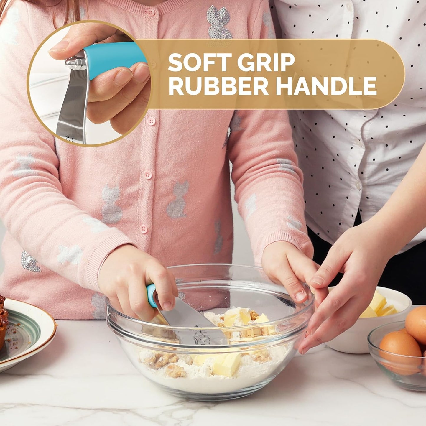 Stainless Steel Dough Blender with Heavy Duty Blades - Professional Pastry Cutter for Baking - Butter Cutter and Pastry Blender (Blue)