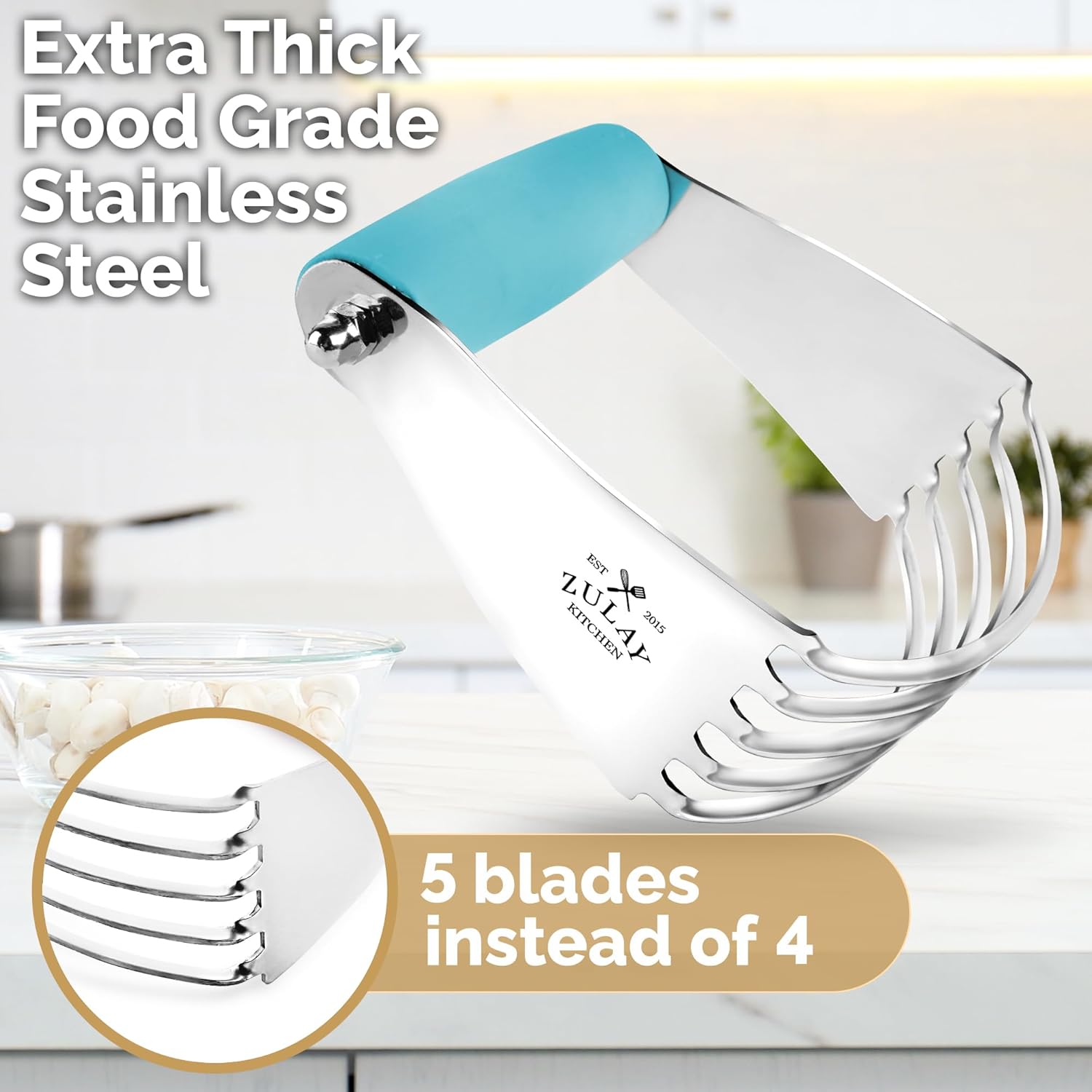 Stainless Steel Dough Blender with Heavy Duty Blades - Professional Pastry Cutter for Baking - Butter Cutter and Pastry Blender (Blue)