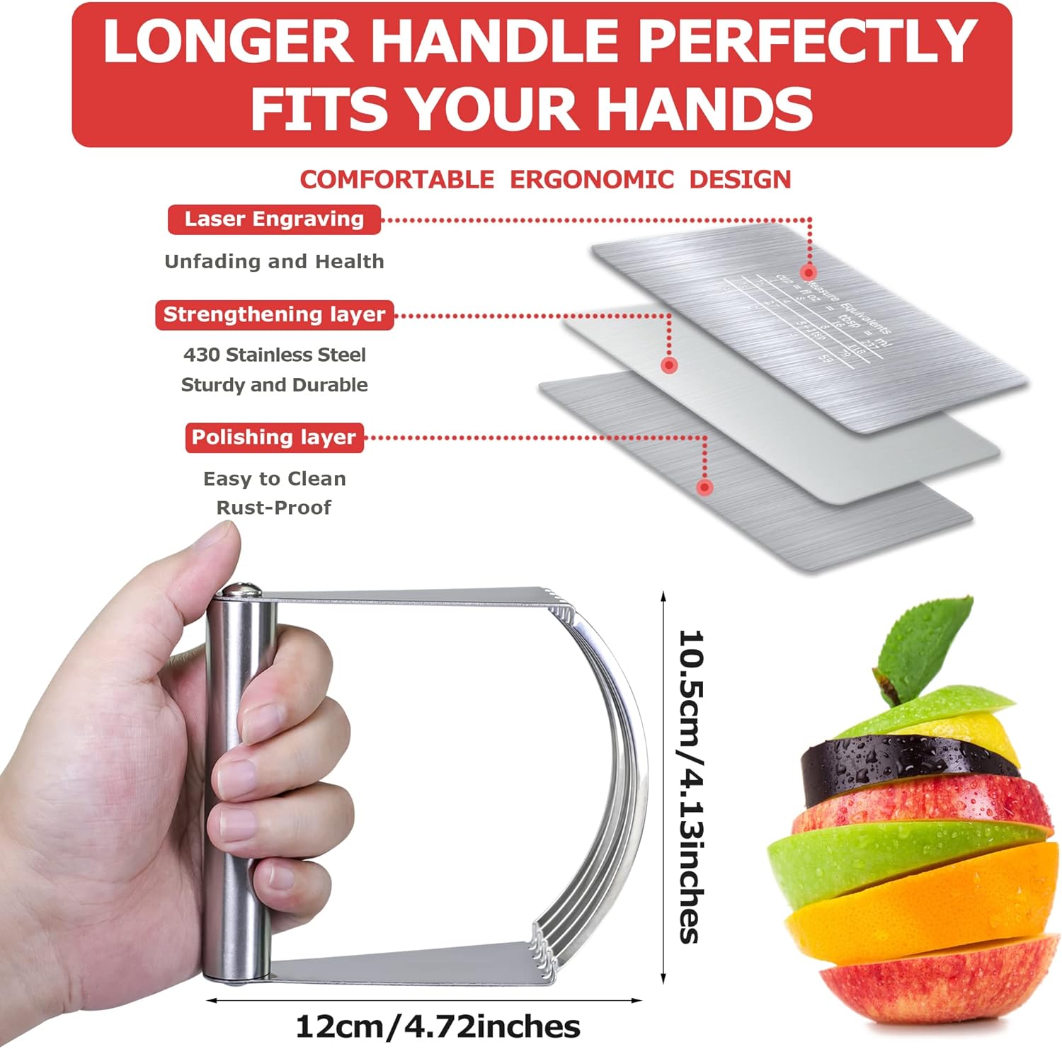 Stainless Steel Dough Cutter and Scraper Tool Set for Baking - Comfortable and Easy to Clean - Heavy Duty Pastry Blender - Pink Color