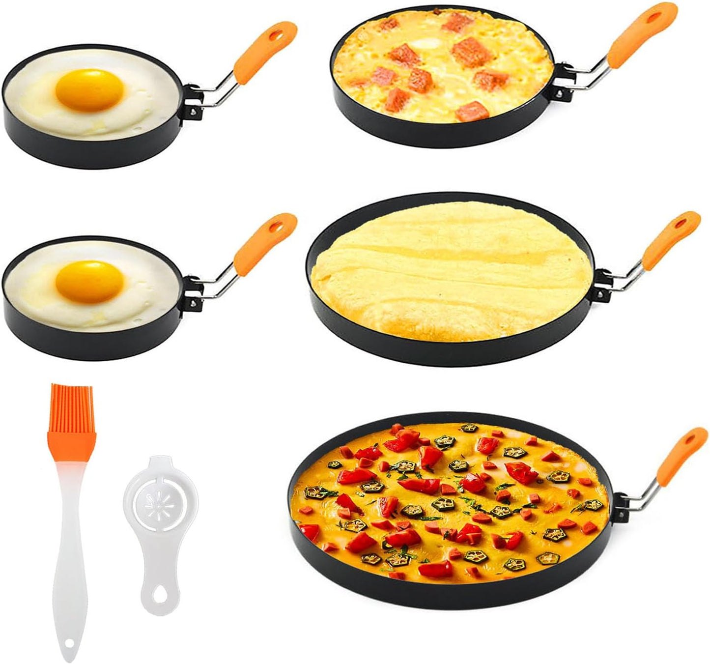 Stainless Steel Egg Rings Set for Frying Eggs - 5 Pcs Pancake Mold Rings with Non Stick Coating and Oil Brush - Perfect for Cooking Griddle Egg Circles and Egg McMuffin Sandwiches