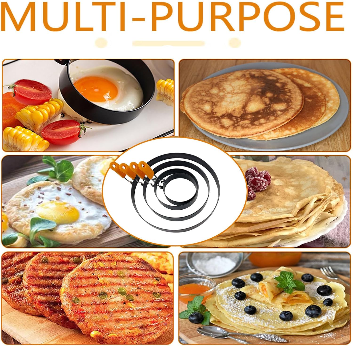 Stainless Steel Egg Rings Set for Frying Eggs - 5 Pcs Pancake Mold Rings with Non Stick Coating and Oil Brush - Perfect for Cooking Griddle Egg Circles and Egg McMuffin Sandwiches