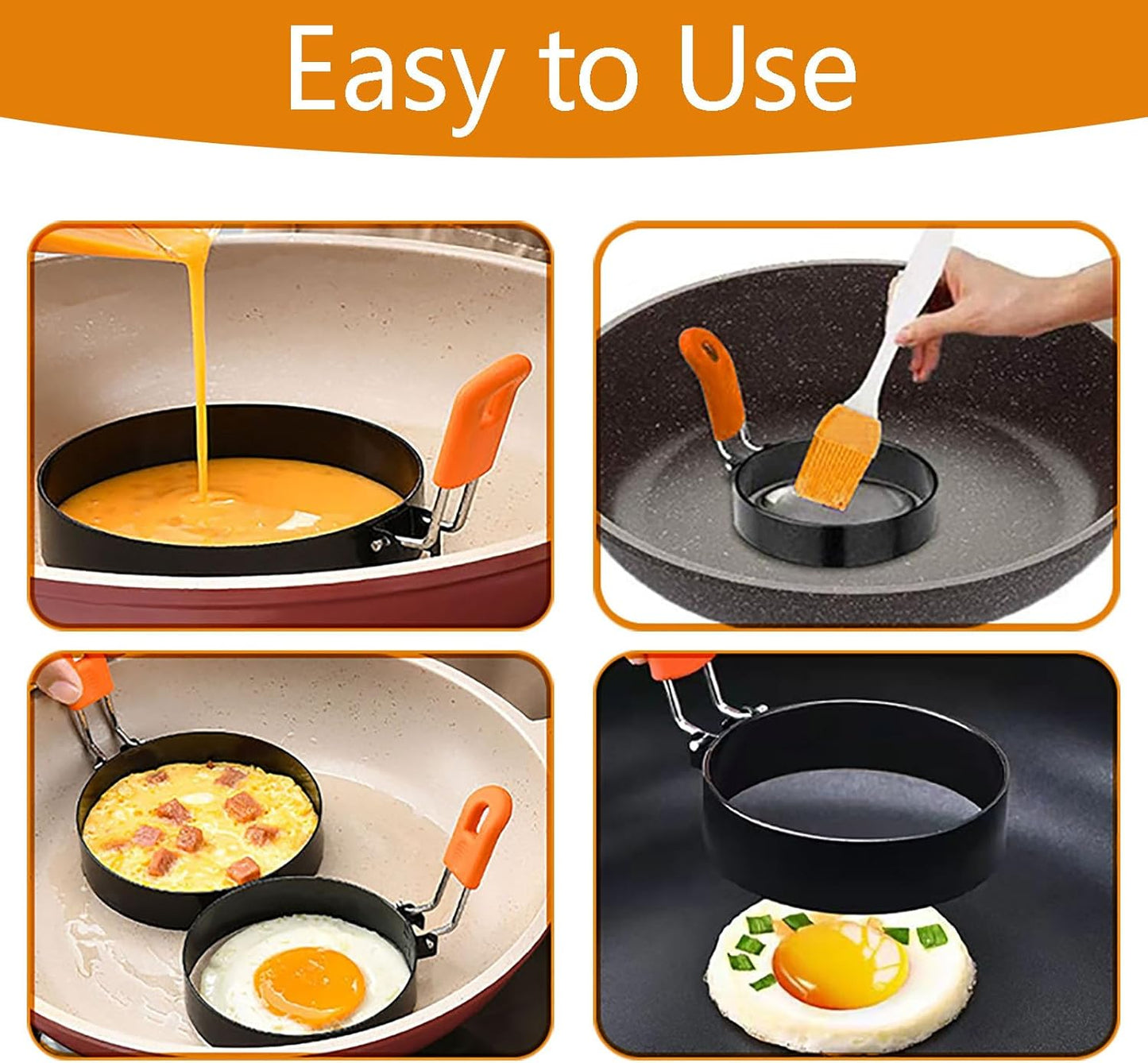 Stainless Steel Egg Rings Set for Frying Eggs - 5 Pcs Pancake Mold Rings with Non Stick Coating and Oil Brush - Perfect for Cooking Griddle Egg Circles and Egg McMuffin Sandwiches