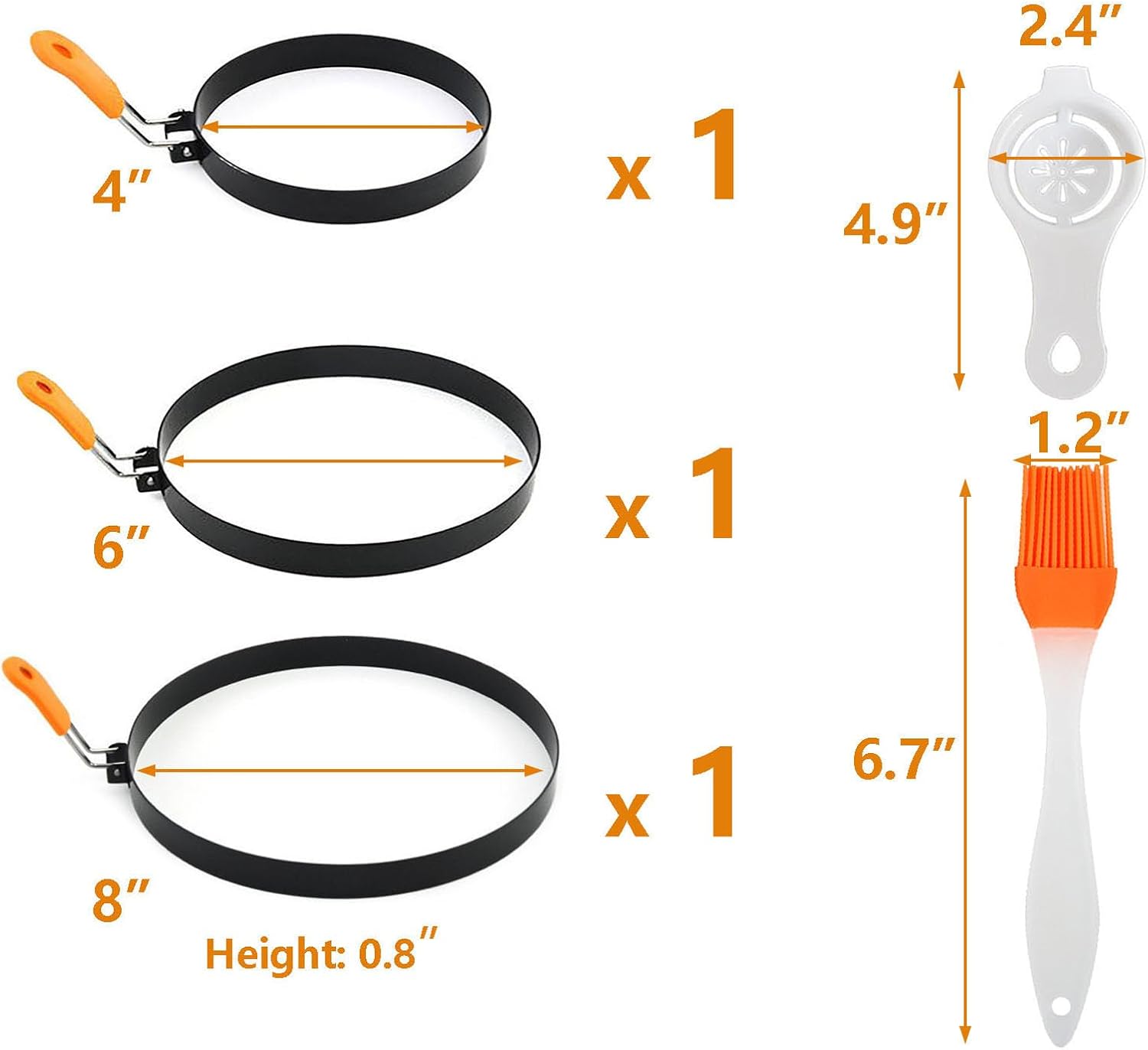 Stainless Steel Egg Rings Set for Frying Eggs - 5 Pcs Pancake Mold Rings with Non Stick Coating and Oil Brush - Perfect for Cooking Griddle Egg Circles and Egg McMuffin Sandwiches