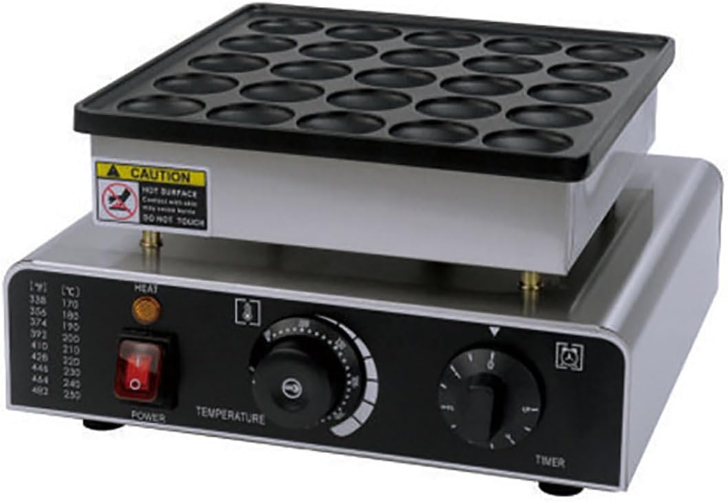 Stainless Steel Electric Pancake Maker with 25 Holes, 850W High-Power Muffin & Waffle Maker, Temp&Time Control