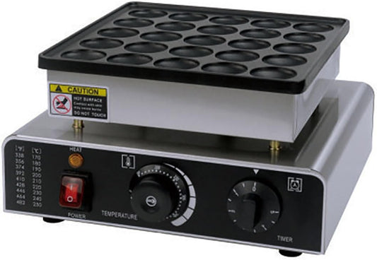 Stainless Steel Electric Pancake Maker with 25 Holes, 850W High-Power Muffin & Waffle Maker, Temp&Time Control