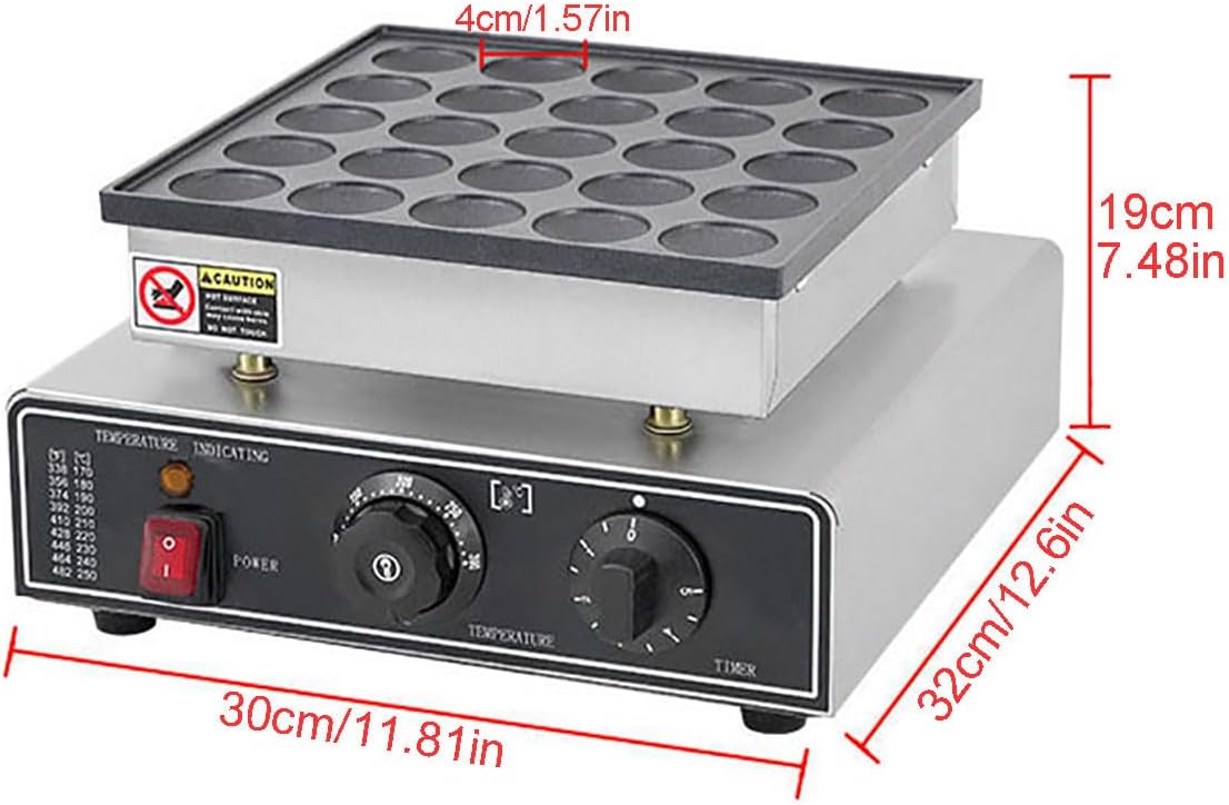 Stainless Steel Electric Pancake Maker with 25 Holes, 850W High-Power Muffin & Waffle Maker, Temp&Time Control