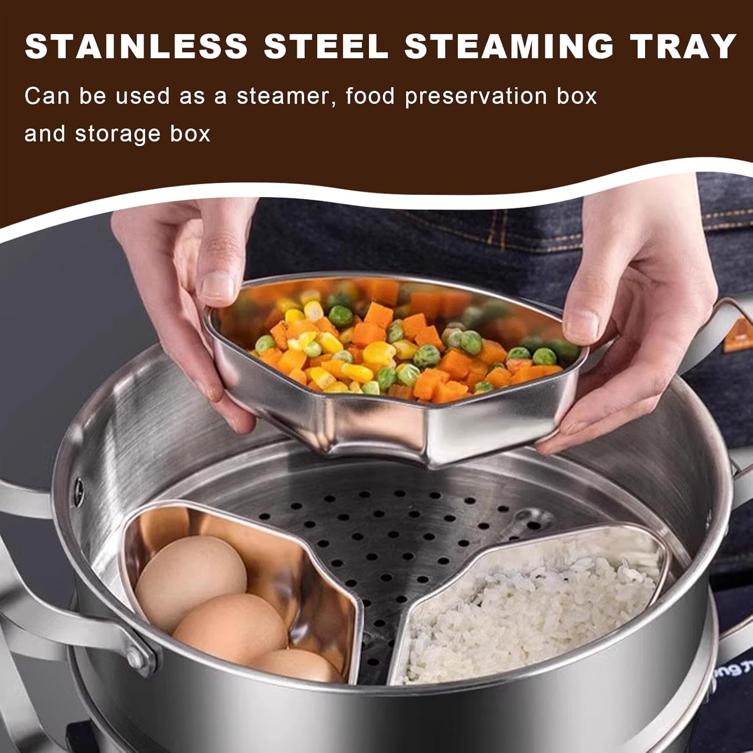 Stainless Steel Fan-Shaped Steamer Basket Tray - 5.98x3.54 inch Insert Pot Food Holder with Lid for Rice & Breakfast Cooking