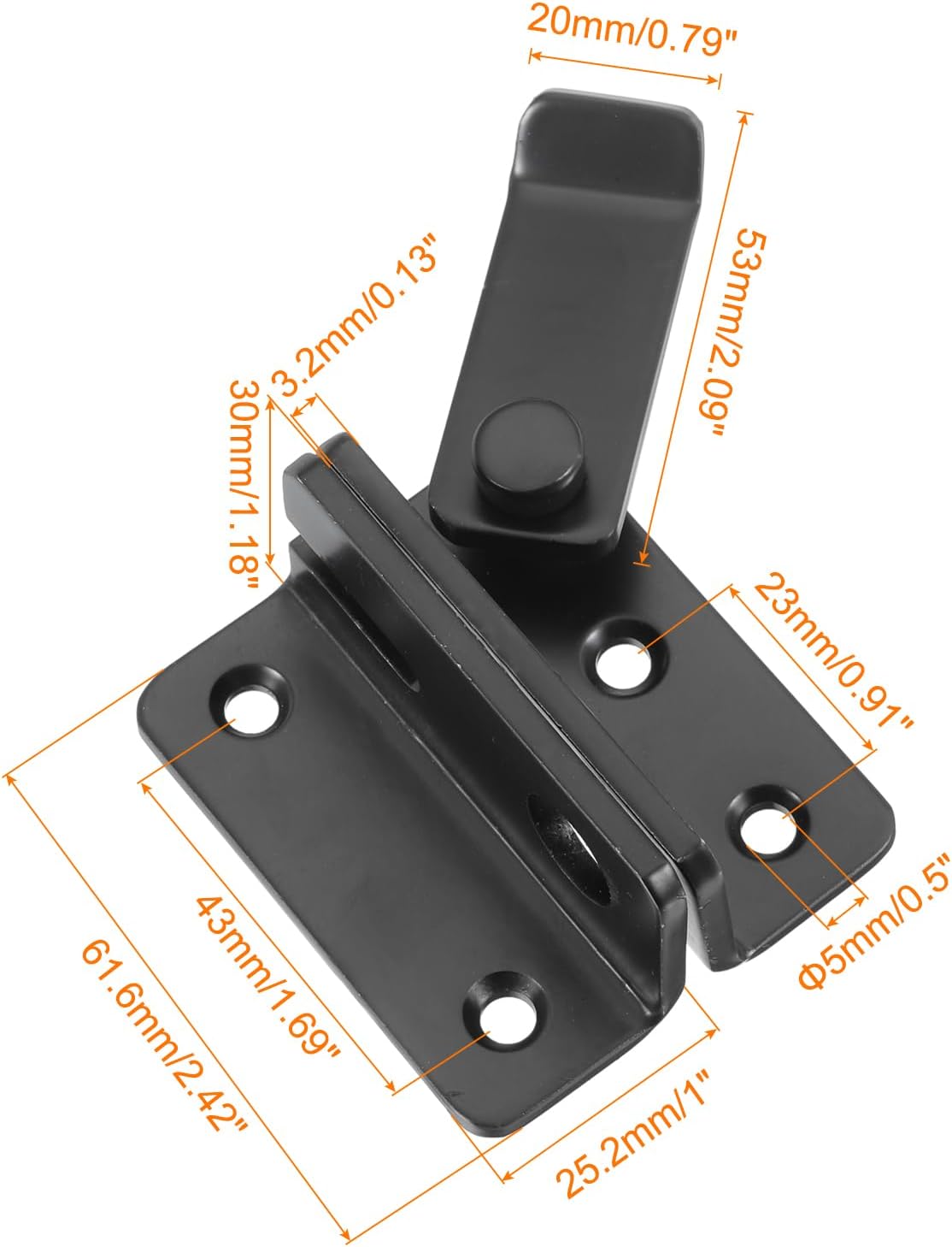 Stainless Steel Flip Gate Latch Set with Padlock Hole for Barn Cabinet Pet Cage - 2 Pack, Right Open, Black - Ideal for Wood Fence, Garage, Window - 62mm