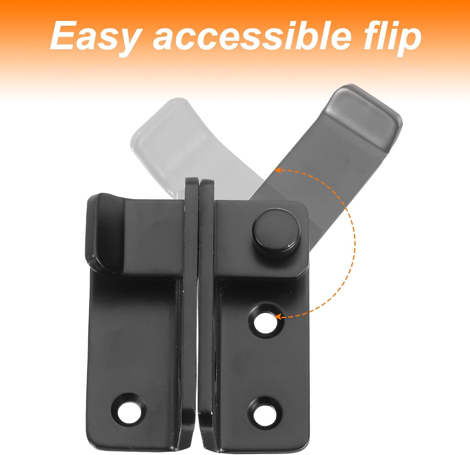 Stainless Steel Flip Gate Latch Set with Padlock Hole for Barn Cabinet Pet Cage - 2 Pack, Right Open, Black - Ideal for Wood Fence, Garage, Window - 62mm
