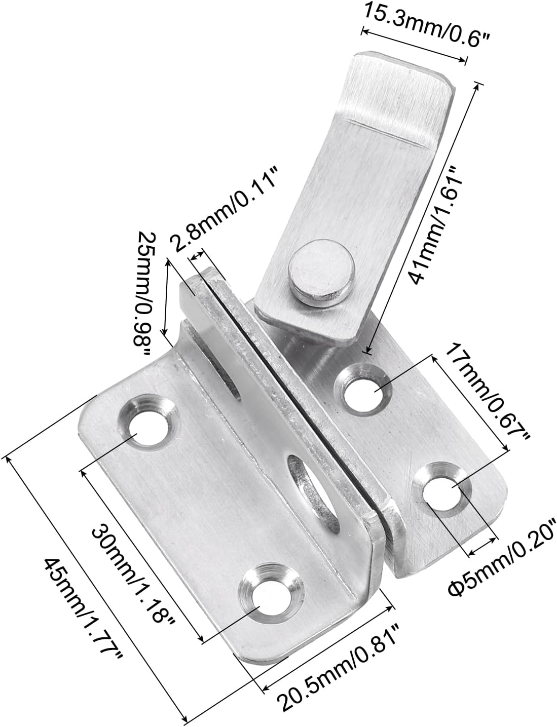 Stainless Steel Flip Gate Latch with Padlock Hole for Barns, Cabinets, Pet Cages - 45mm Slide Bolt Lock - Right Open, Silver