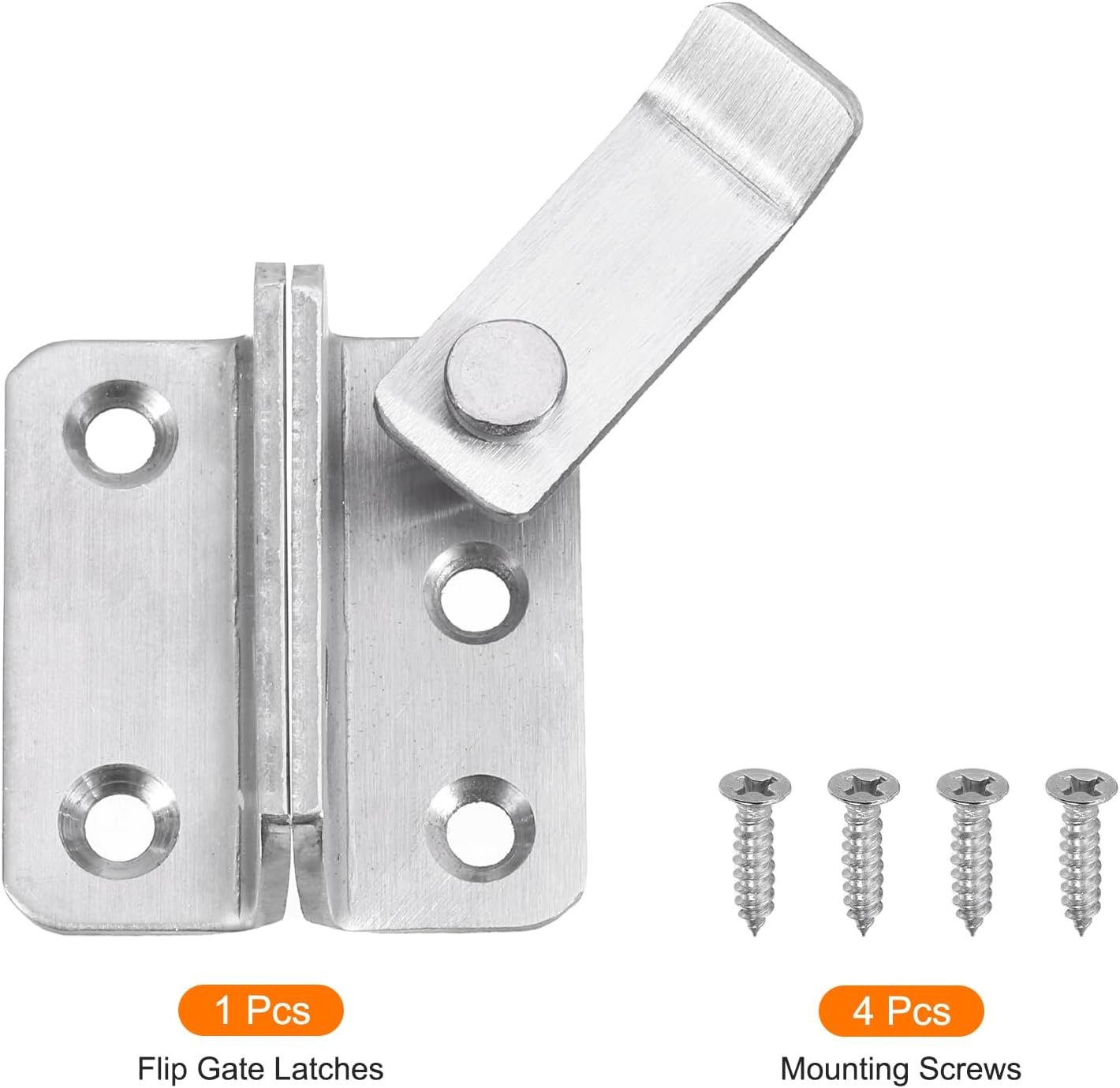 Stainless Steel Flip Gate Latch with Padlock Hole for Barns, Cabinets, Pet Cages - 45mm Slide Bolt Lock - Right Open, Silver