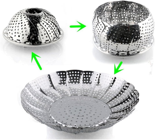 Stainless Steel Foldable Steamer Basket for Cooking Vegetables & Fruits - Multifunctional Collapsible Saucepan (S-14cm)