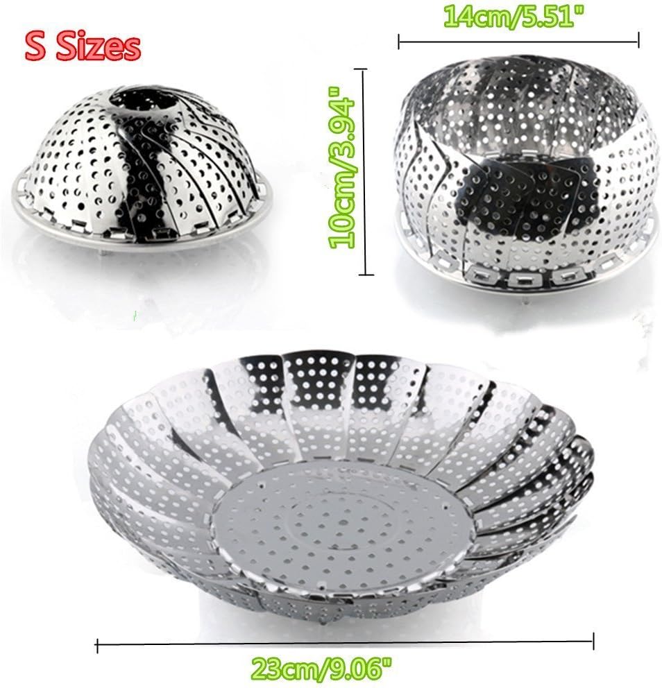 Stainless Steel Foldable Steamer Basket for Cooking Vegetables & Fruits - Multifunctional Collapsible Saucepan (S-14cm)