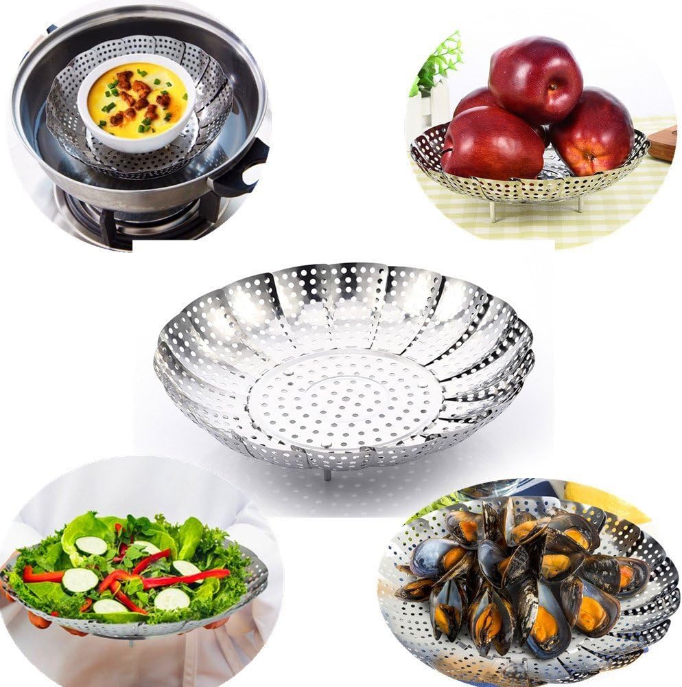 Stainless Steel Foldable Steamer Basket for Cooking Vegetables & Fruits - Multifunctional Collapsible Saucepan (S-14cm)
