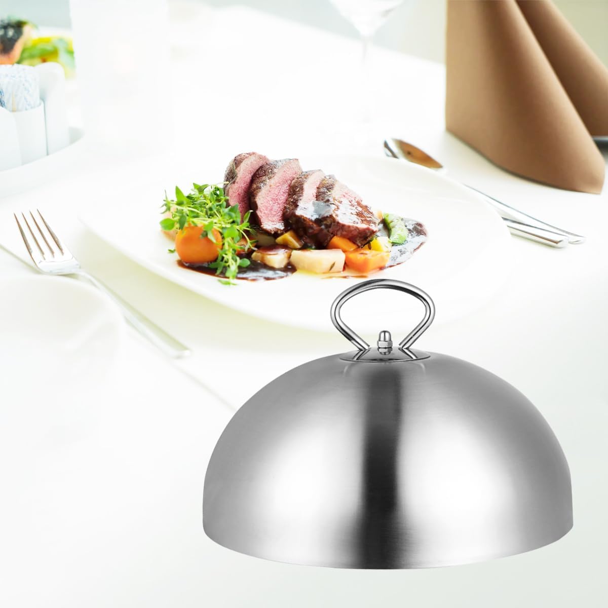 Stainless Steel Food Tent Covers for Picnic, Round Steaming Cover, Griddle, Cake Cover - Anti Oil Plate Steak Cover