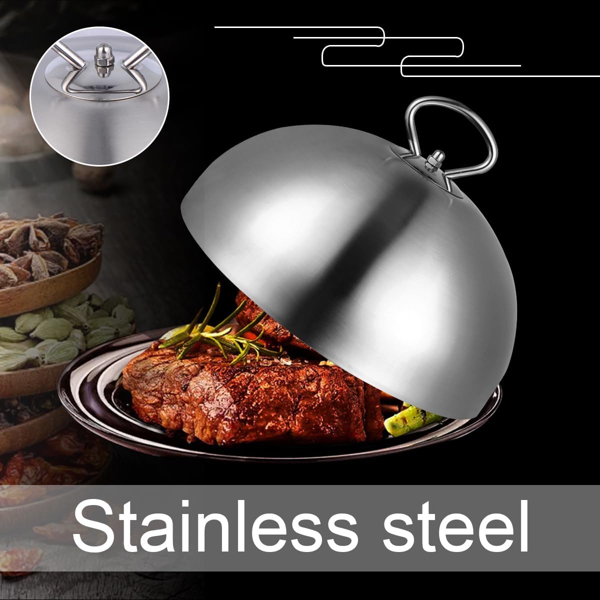 Stainless Steel Food Tent Covers for Picnic, Round Steaming Cover, Griddle, Cake Cover - Anti Oil Plate Steak Cover