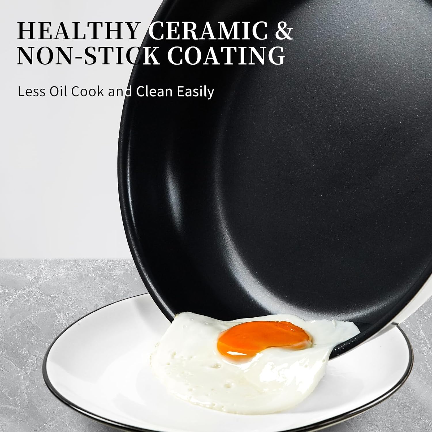 Stainless Steel Frying Pan Set with Titanium Ceramic Coating, Non Stick Skillet Set with Lids - Induction Compatible and PFAS&PTFE Free