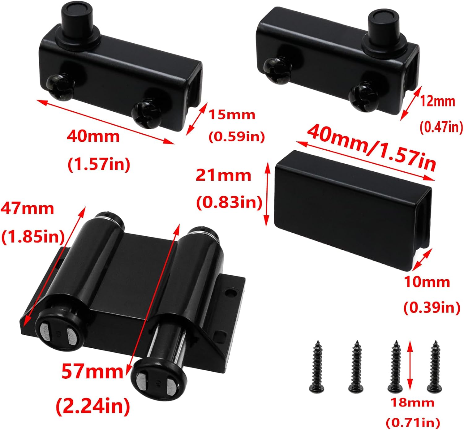 Stainless Steel Glass Door Pivot Hinge Set with Double Head Magnetic Catch Closures for 5-6mm Glass Door