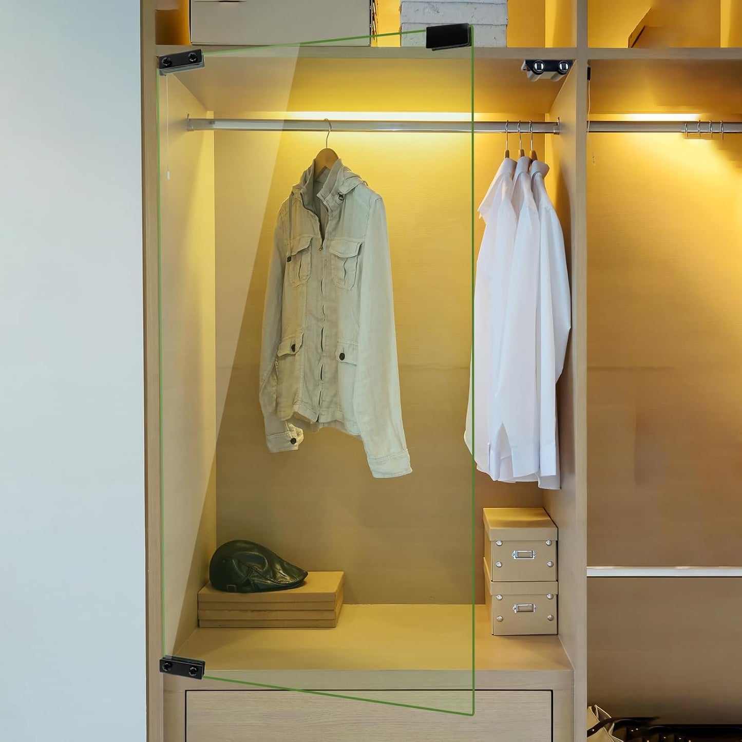 Stainless Steel Glass Door Pivot Hinge Set with Double Head Magnetic Catch Closures for 5-6mm Glass Door