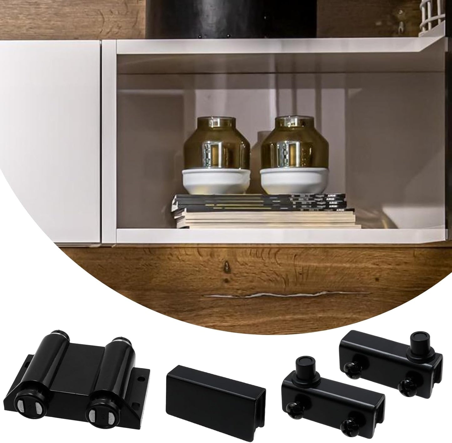 Stainless Steel Glass Door Pivot Hinge Set with Double Head Magnetic Catch Closures for 5-6mm Glass Door