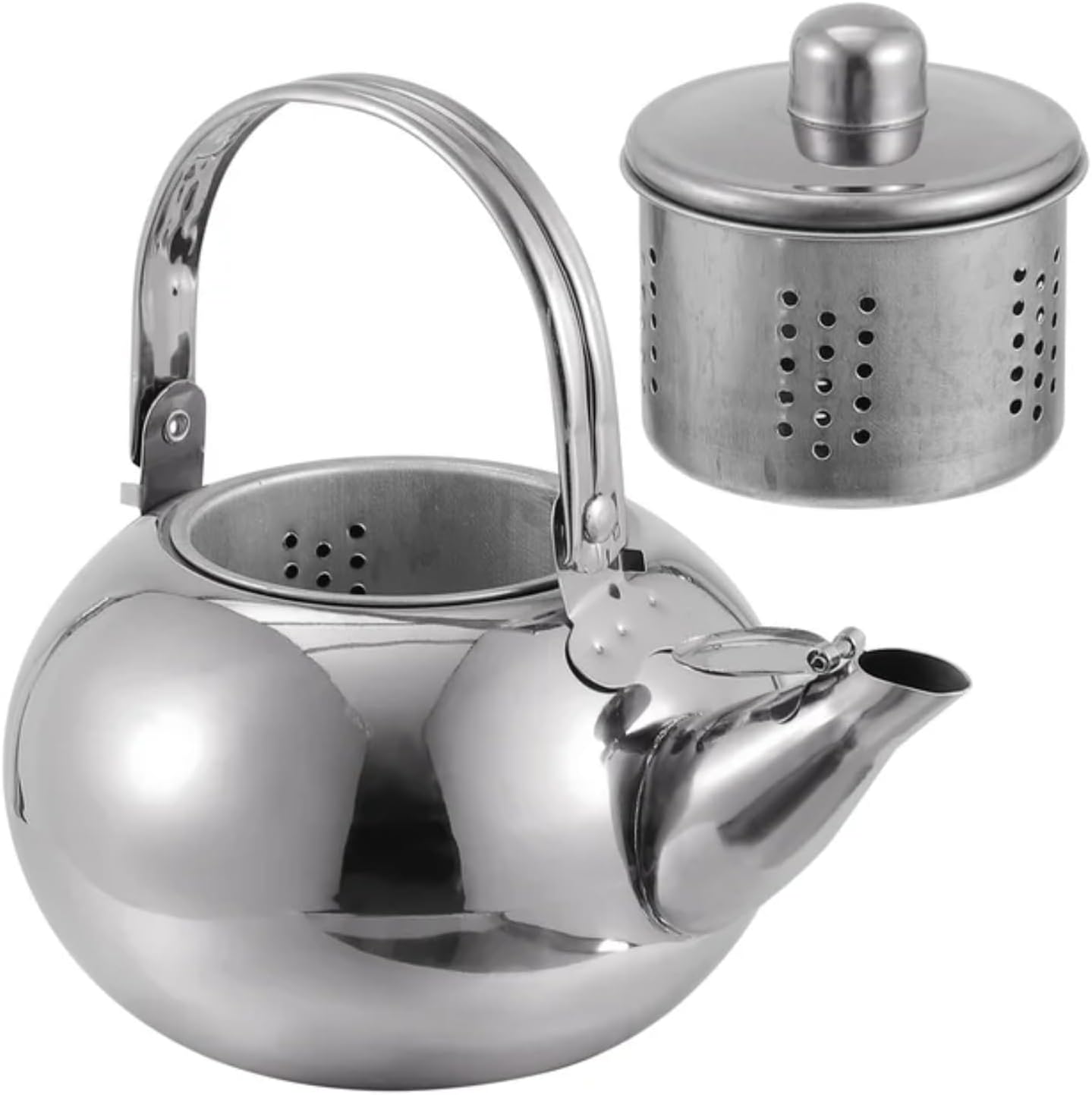 Stainless Steel Glass Tea Kettle with Whistling Pot, Coffee Filter, and Strainer - Stovetop Teapot for Hot Water Brewing