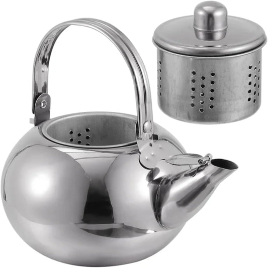 Stainless Steel Glass Tea Kettle with Whistling Pot, Coffee Filter, and Strainer - Stovetop Teapot for Hot Water Brewing