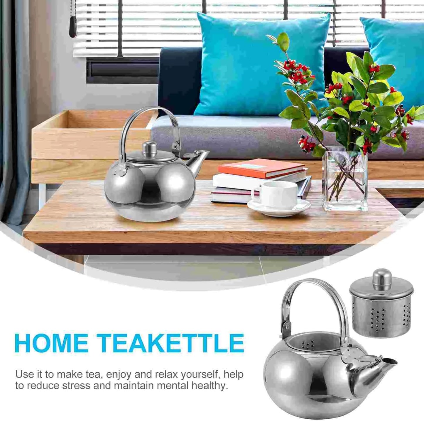 Stainless Steel Glass Tea Kettle with Whistling Pot, Coffee Filter, and Strainer - Stovetop Teapot for Hot Water Brewing