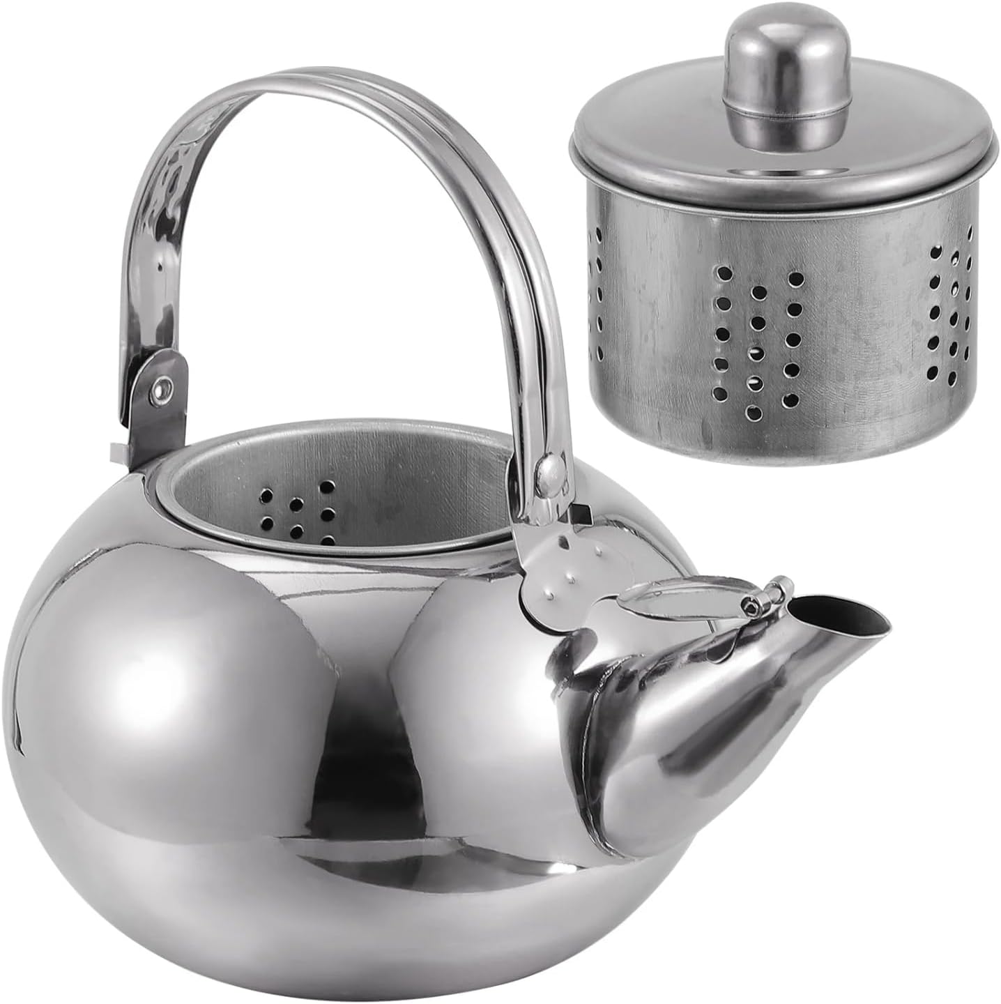 Stainless Steel Glass Tea Kettle with Whistling Pot, Coffee Filter, and Strainer - Stovetop Teapot for Hot Water Brewing