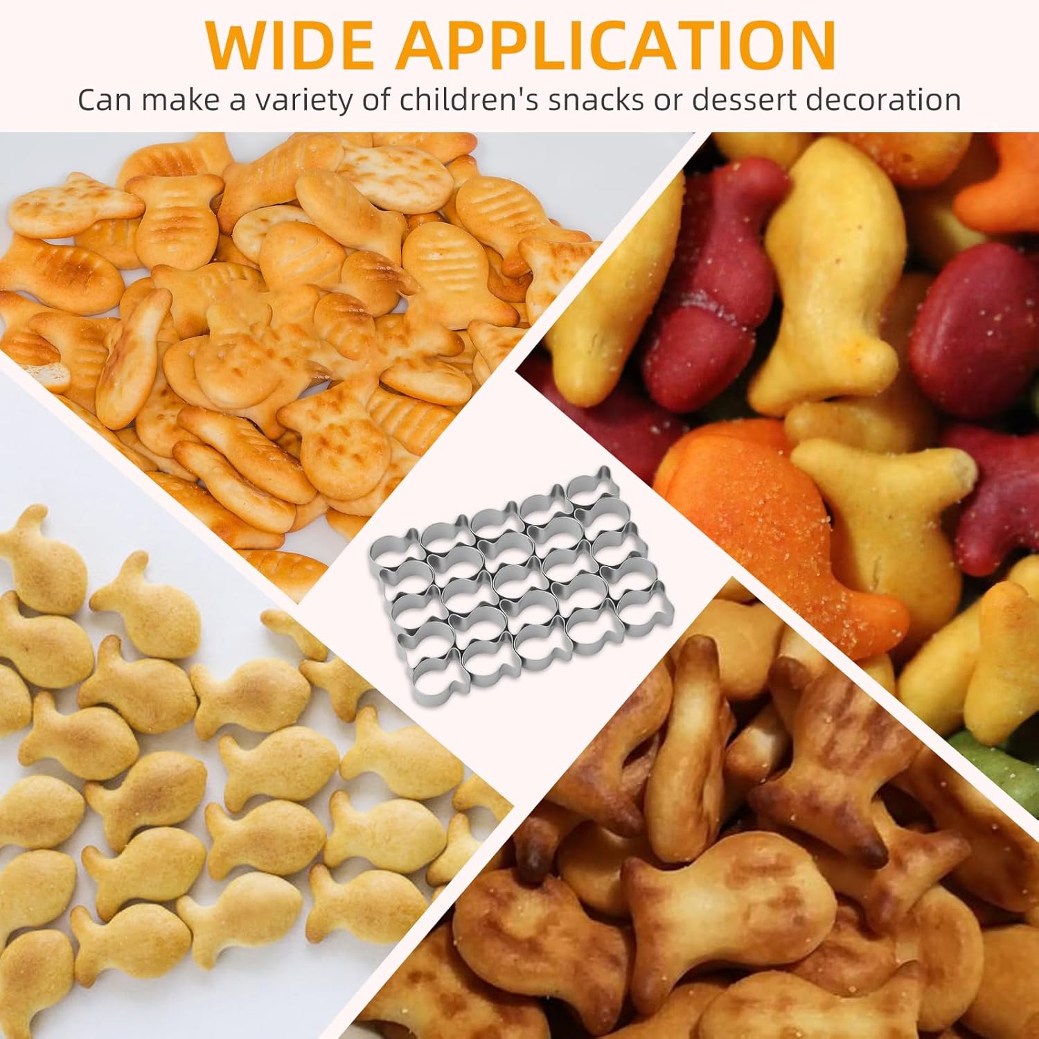 Stainless Steel Gold Fish Cookie Cutter Set with 25 Cavities and Cleaning Brushes - Non-Stick Mini Fish Shapes Molds for Baking