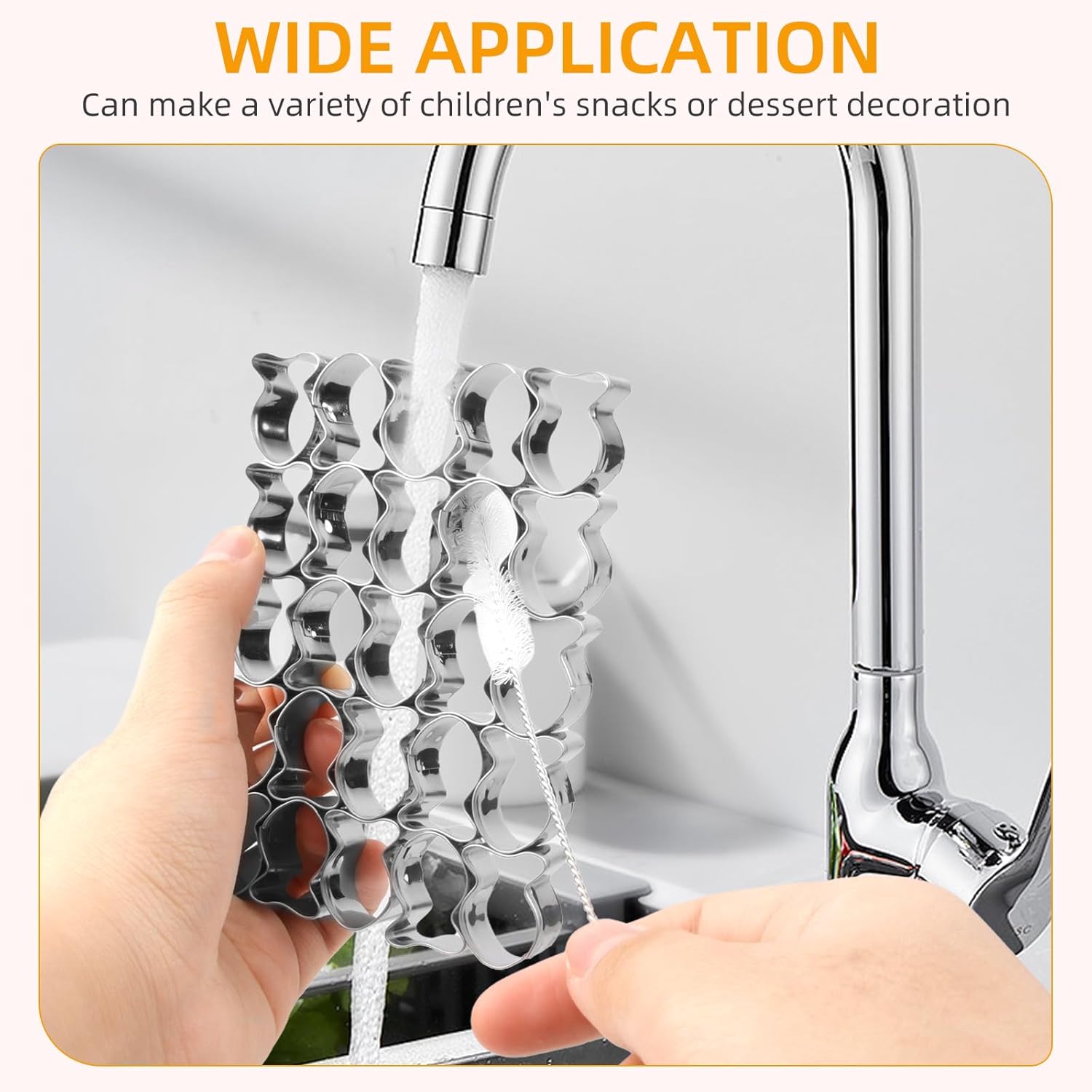 Stainless Steel Gold Fish Cookie Cutter Set with 25 Cavities and Cleaning Brushes - Non-Stick Mini Fish Shapes Molds for Baking