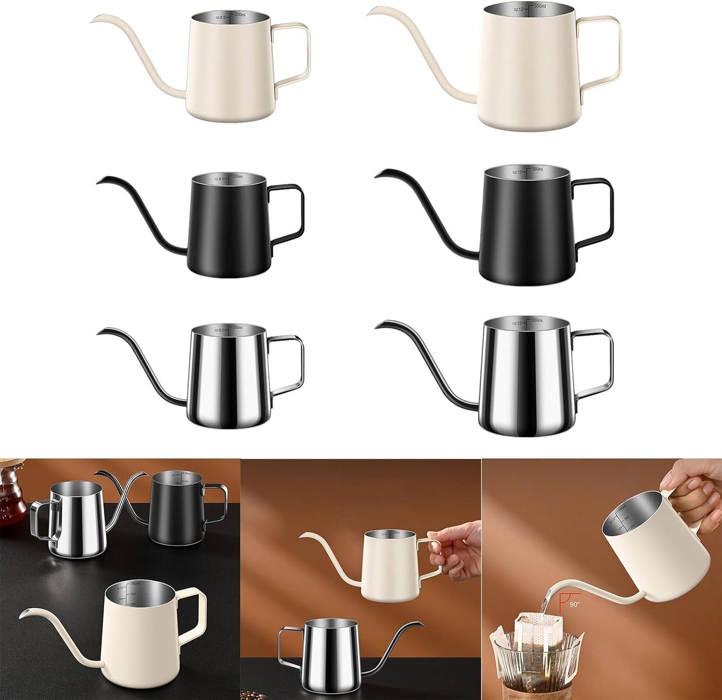 Stainless Steel Gooseneck Kettle for Pour Over Coffee and Tea Brewing