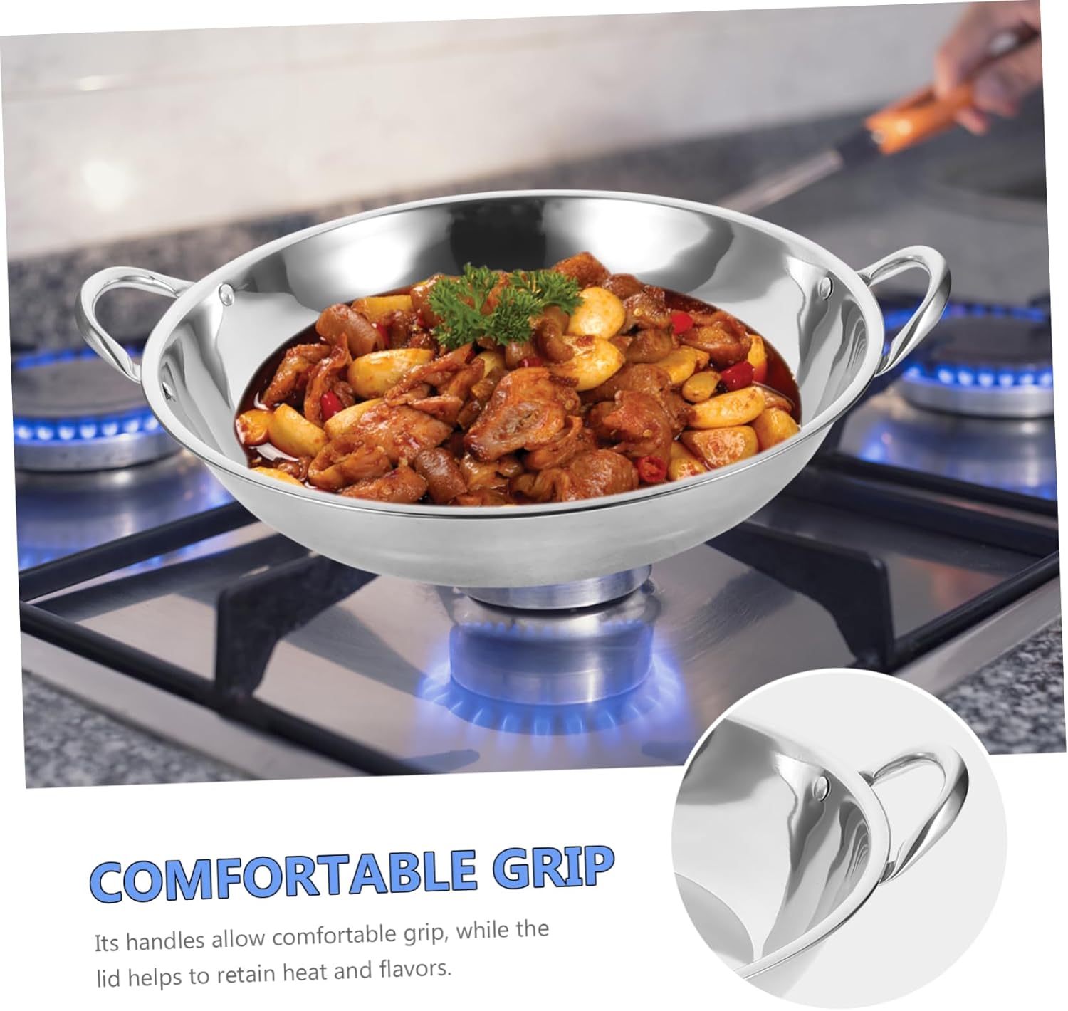 Stainless Steel Griddle Wok Pan Set for Induction Cooking - Soup, Fryer, Curry Bowls, Hot Pot, Roasting, Skillet, Oven Safe - Silver