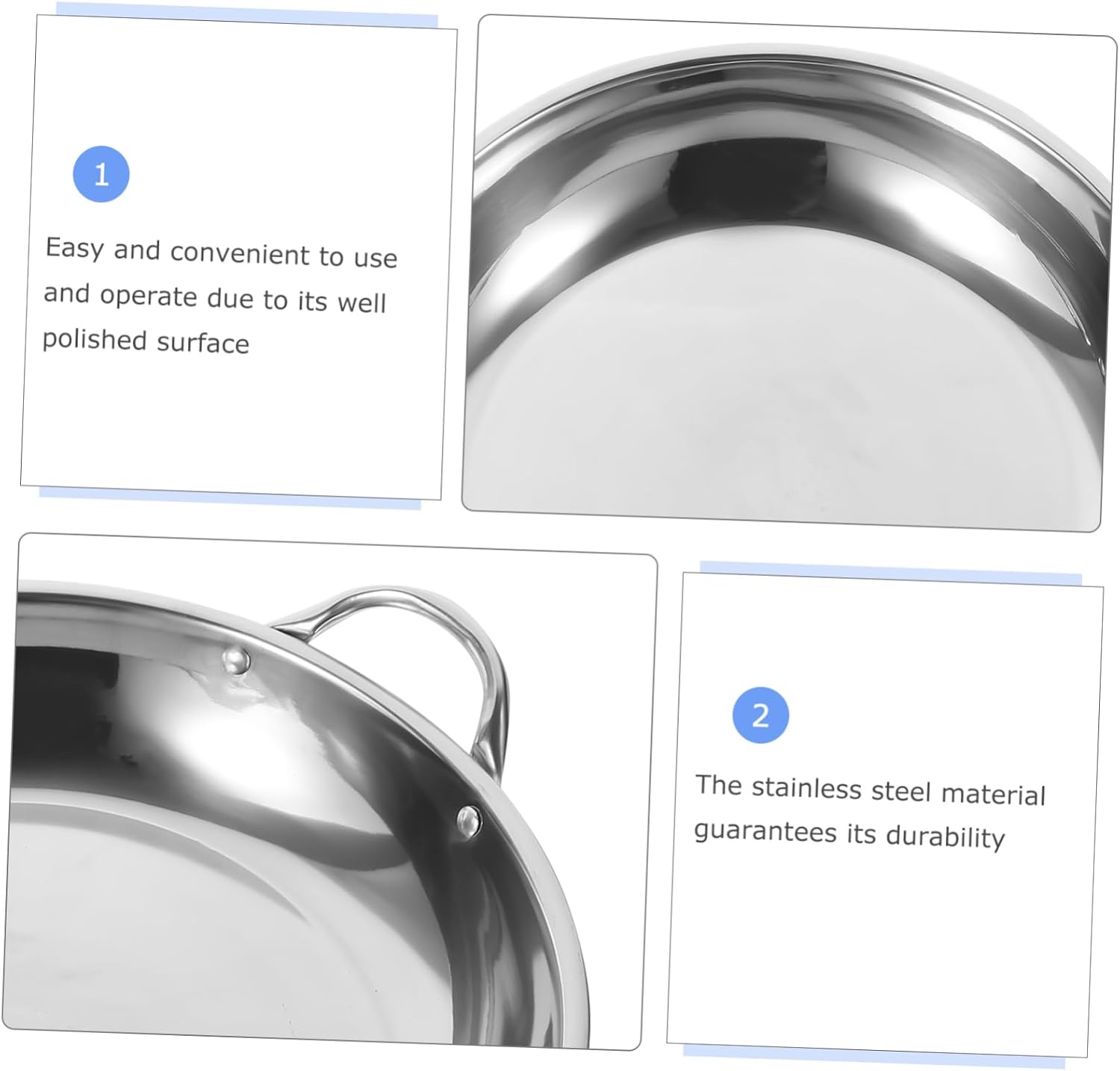 Stainless Steel Griddle Wok Pan Set for Induction Cooking - Soup, Fryer, Curry Bowls, Hot Pot, Roasting, Skillet, Oven Safe - Silver