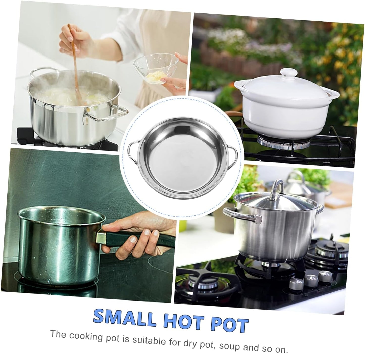 Stainless Steel Griddle Wok Pan Set for Induction Cooking - Soup, Fryer, Curry Bowls, Hot Pot, Roasting, Skillet, Oven Safe - Silver