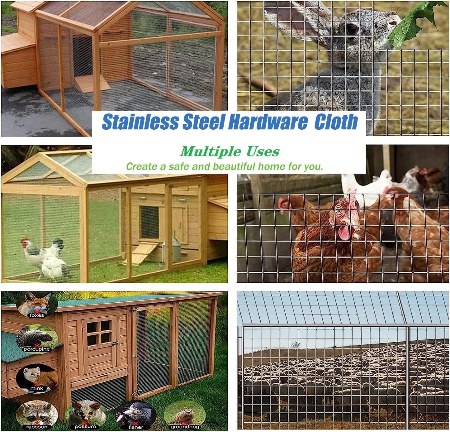Stainless Steel Hardware Cloth 23G 1/4" 16"x8' for Poultry Netting Cage Fence, Protects Plants from Animals