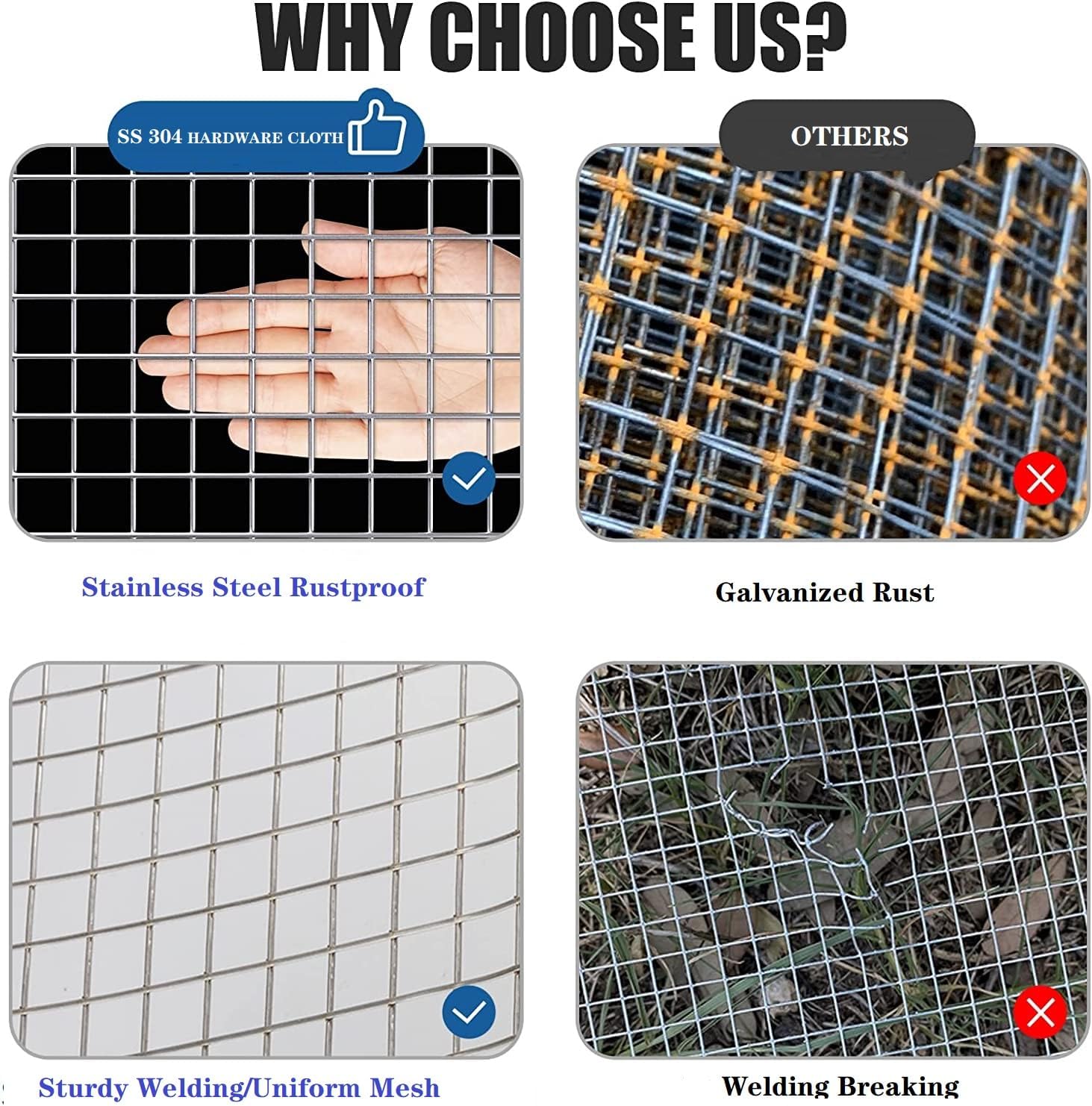 Stainless Steel Hardware Cloth 23G 1/4" 16"x8' for Poultry Netting Cage Fence, Protects Plants from Animals