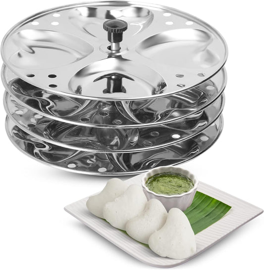 Stainless Steel Heart Shaped Idli Stand - 4 Plates | High Quality Food Grade | Makes 16 Idlis | Idli Preparation Stand