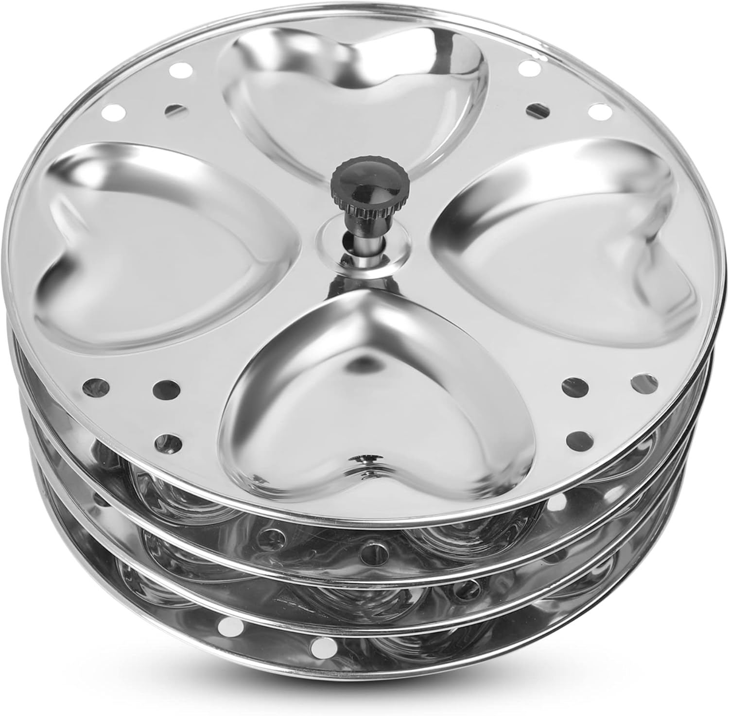 Stainless Steel Heart Shaped Idli Stand - 4 Plates | High Quality Food Grade | Makes 16 Idlis | Idli Preparation Stand