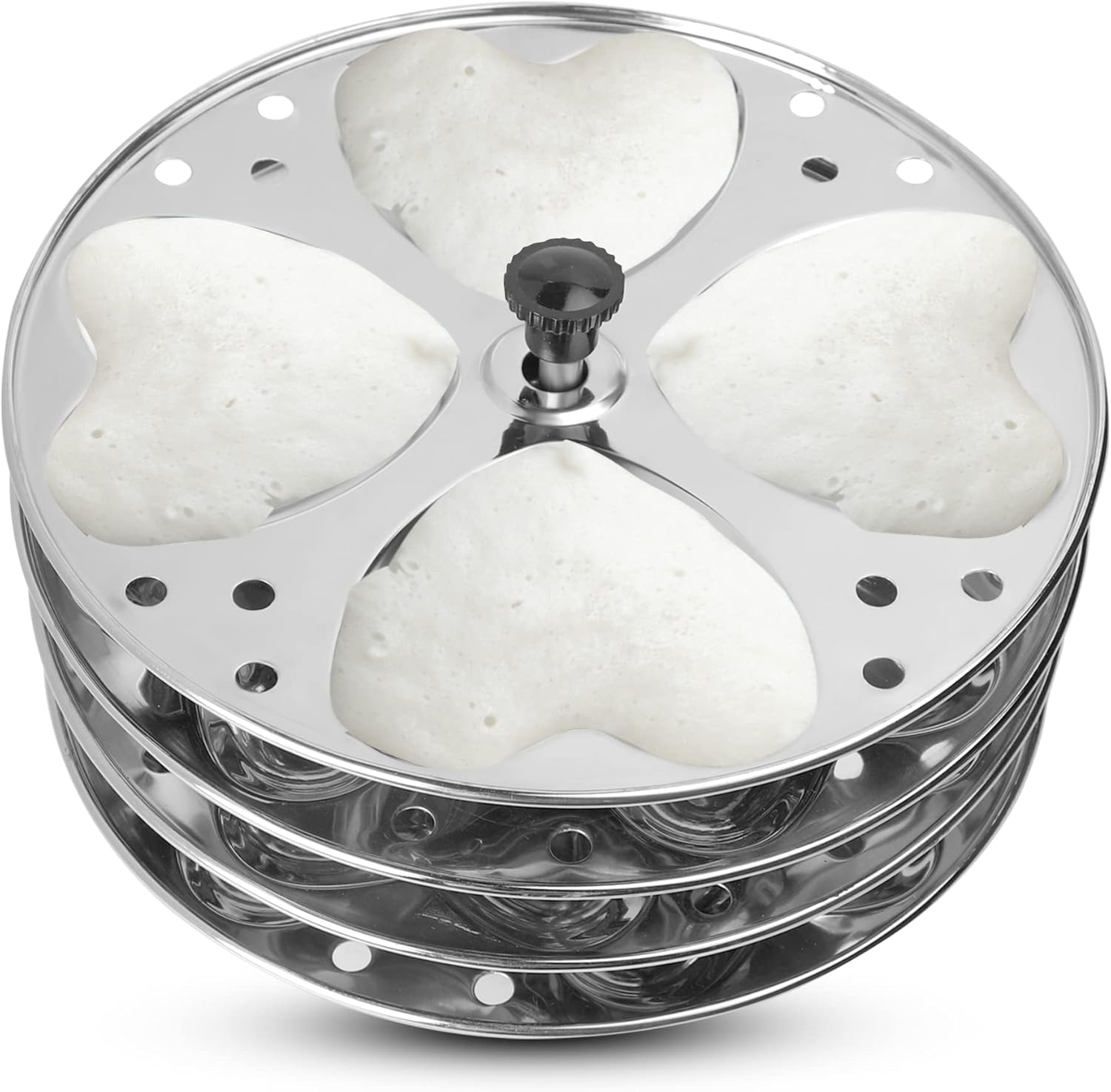 Stainless Steel Heart Shaped Idli Stand - 4 Plates | High Quality Food Grade | Makes 16 Idlis | Idli Preparation Stand