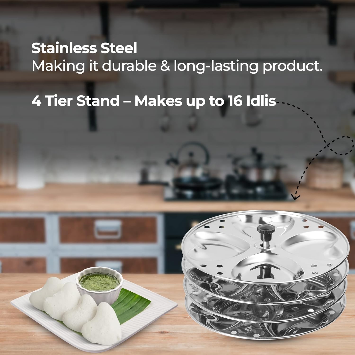 Stainless Steel Heart Shaped Idli Stand - 4 Plates | High Quality Food Grade | Makes 16 Idlis | Idli Preparation Stand
