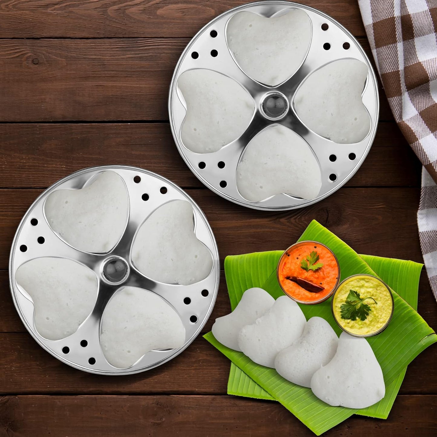 Stainless Steel Heart Shaped Idli Stand - 4 Plates | High Quality Food Grade | Makes 16 Idlis | Idli Preparation Stand