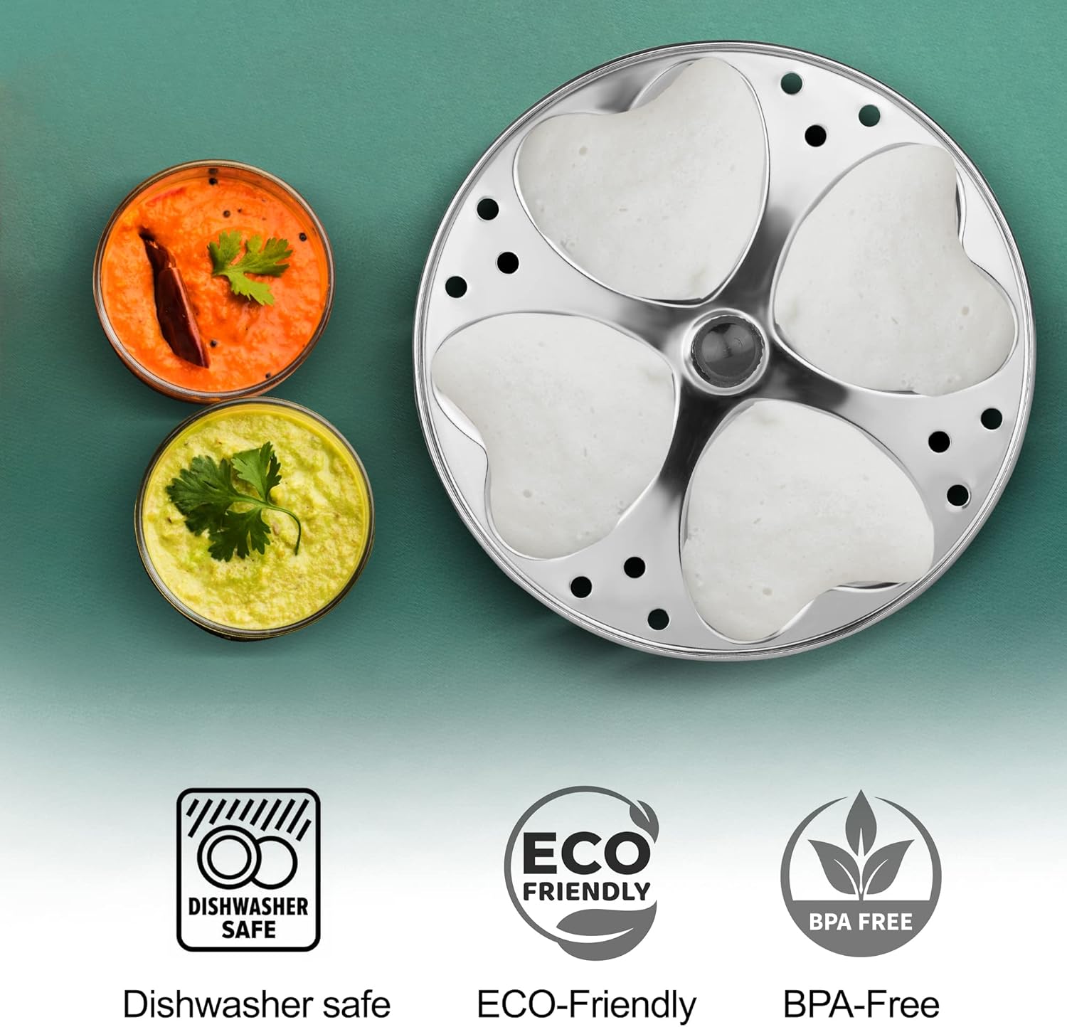 Stainless Steel Heart Shaped Idli Stand - 4 Plates | High Quality Food Grade | Makes 16 Idlis | Idli Preparation Stand