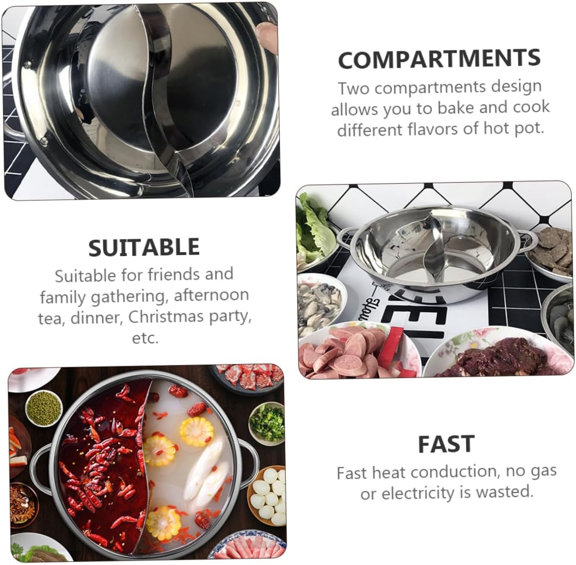 Stainless Steel Hot Pot Frying Pan with Dual-Sided Cookware and Steamer - Electric Pressure Cooker for Kitchen Gadget