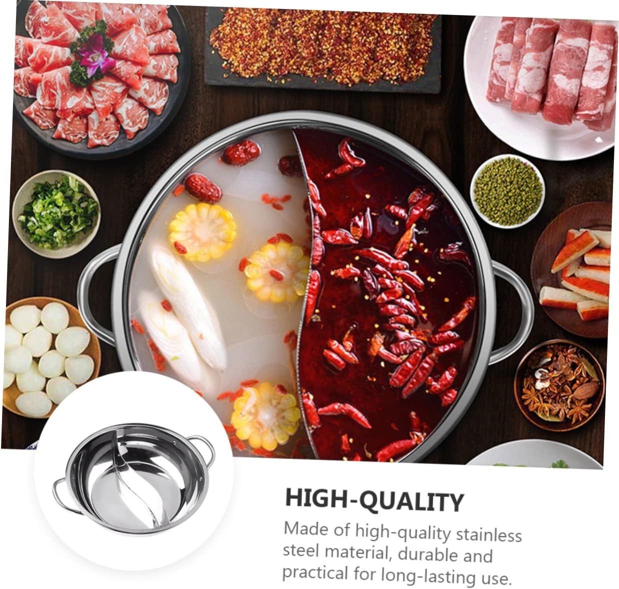 Stainless Steel Hot Pot Frying Pan with Dual-Sided Cookware and Steamer - Electric Pressure Cooker for Kitchen Gadget