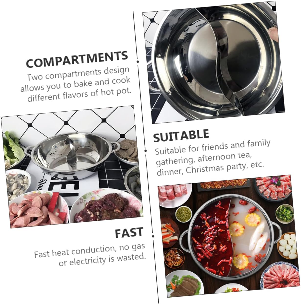 Stainless Steel Hot Pot Frying Pan with Dual-Sided Cookware and Steamer - Electric Pressure Cooker for Kitchen Gadget